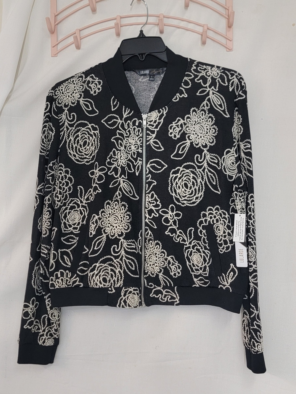 LuLaRoe Black and Ivory Floral Bomber Jacket